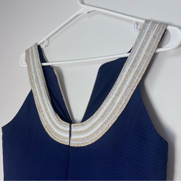 Lilly Pulitzer Women's Valli Shift Dress True Navy Silver Gold Cross Neck Size 2 - Picture 5 of 10